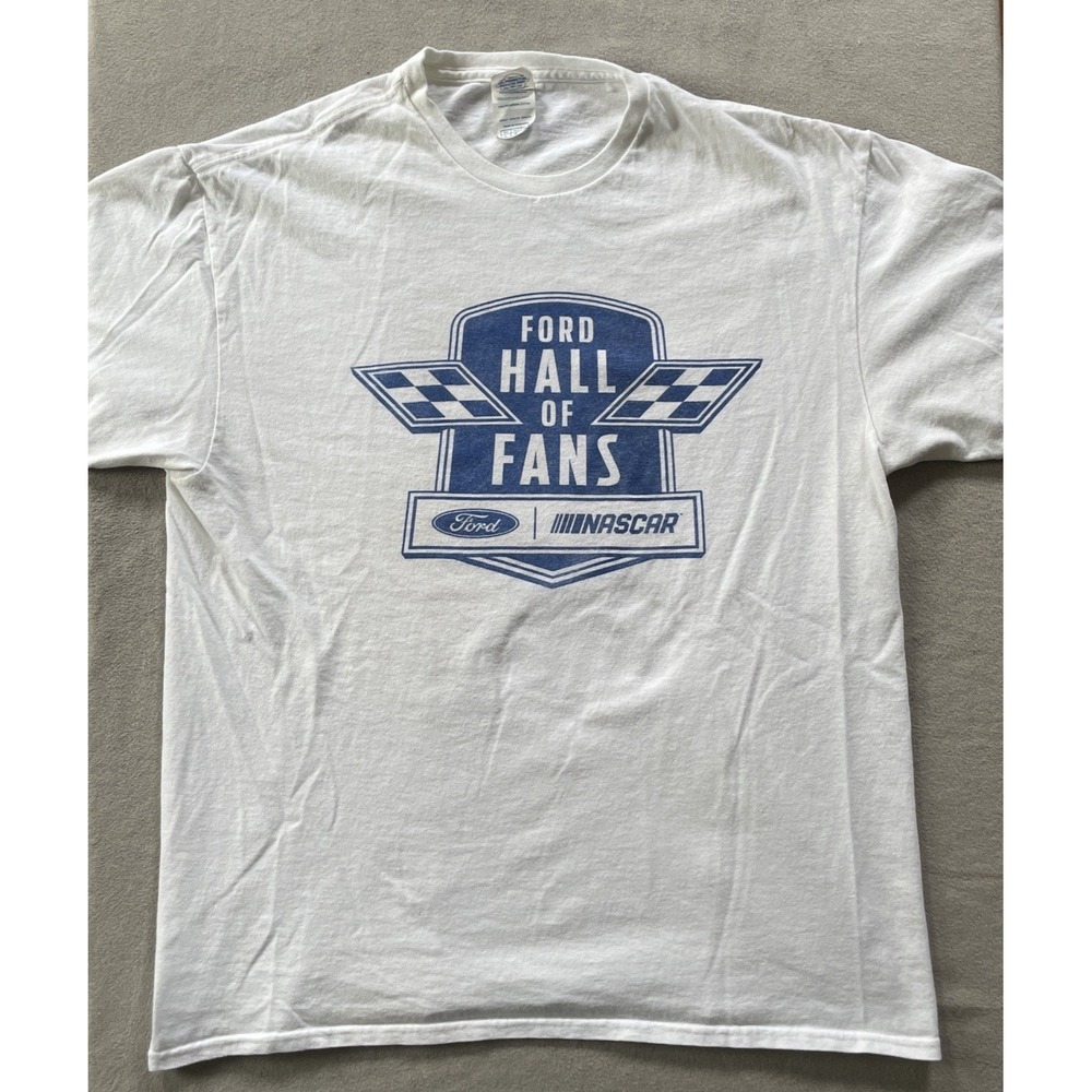 Delta Mens Large T-Shirt White Ford Hall of Fans NASCAR Graphic Tee Short Sleeve - Picture 1 of 13